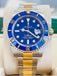 Rolex Submariner Date 116613LB “BLUESY” Factory Flat Blue Serti Diamond Dial Two-Tone Yellow Gold & Steel 40 Box and Papers MINT