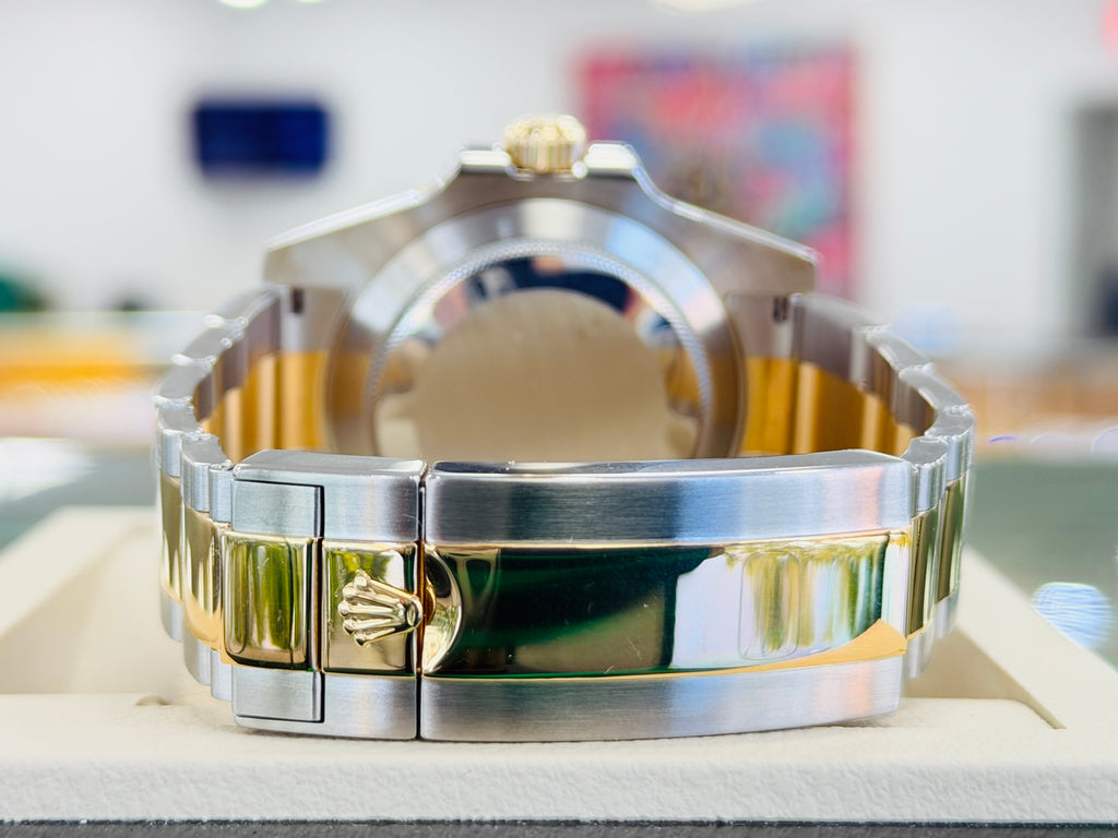 Rolex Submariner Date 116613LB “BLUESY” Factory Flat Blue Serti Diamond Dial Two-Tone Yellow Gold & Steel 40 Box and Papers MINT