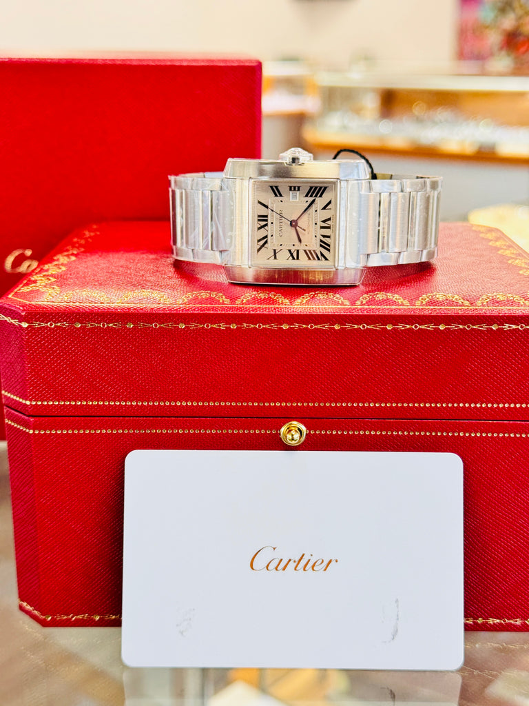 Cartier Tank Française WSTA0067 36.7mm Large Silvered Roman Dial  Box and Papers Unworn