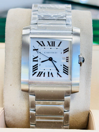 Cartier Tank Française WSTA0067 36.7mm Large Silvered Roman Dial  Box and Papers Unworn - Diamonds East Intl.