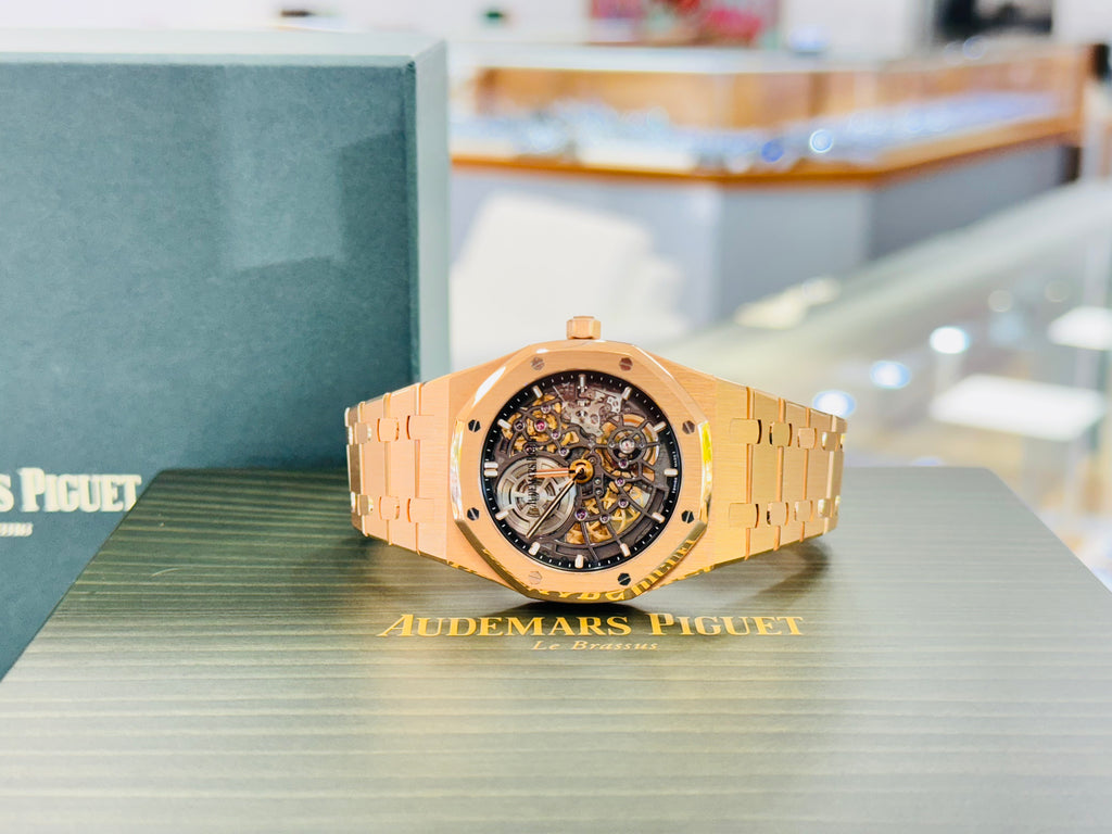 Audemars Piguet Royal Oak Jumbo "jumbo" Extra-thin Openwork 39 Full Rose Gold  16204OR.OO.1240OR.03  Box and Papers - Diamonds East Intl.