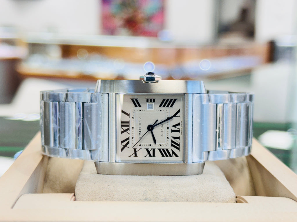 Cartier Tank Française WSTA0067 36.7mm Large Silvered Roman Dial  Box and Papers Unworn