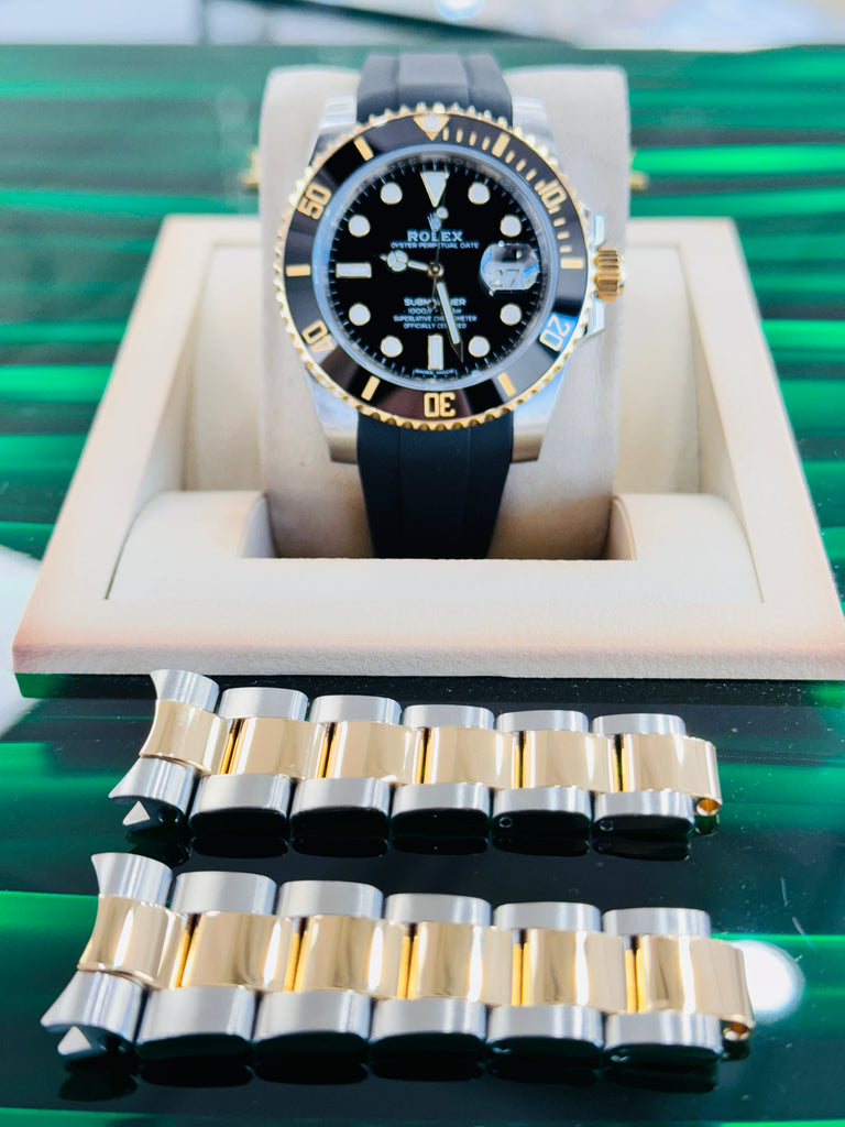 Rolex Submariner Date 116613LN 40 Black Dial Rubber B + Original OYSTER STEEL/GOLD BAND Watch Box/Paper