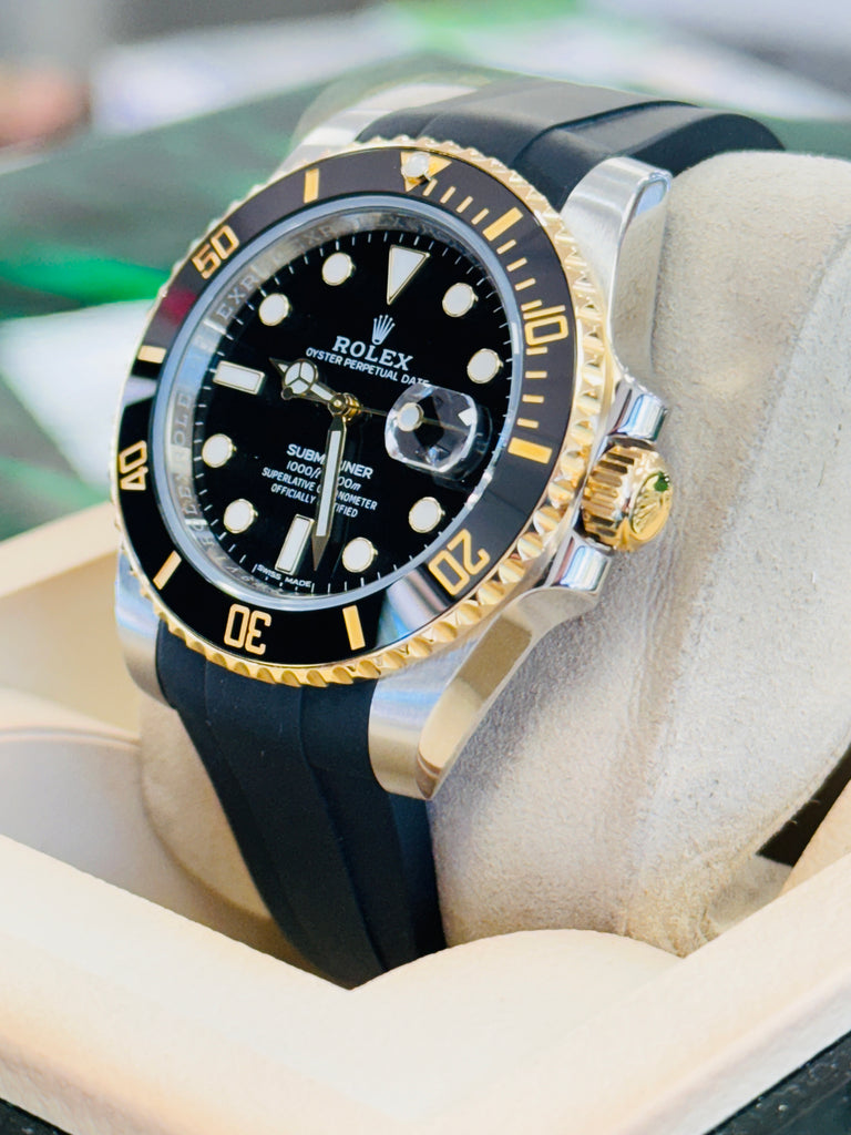 Rolex Submariner Date 116613LN 40 Black Dial Rubber B + Original OYSTER STEEL/GOLD BAND Watch Box/Paper