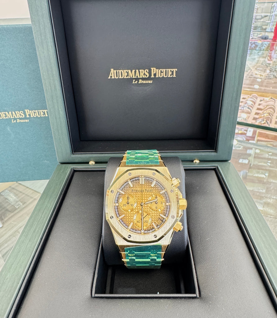 Audemars Piguet Royal Oak Chronograph 41 26240BA.OO.1320BA.02 Yellow Gold Smoke Dial  Box and Papers Unworn - Diamonds East Intl.