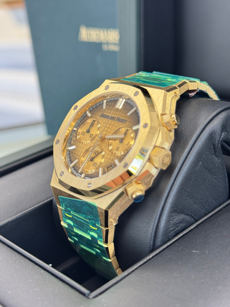 Audemars Piguet Royal Oak Chronograph 41 26240BA.OO.1320BA.02 Yellow Gold Smoke Dial  Box and Papers Unworn - Diamonds East Intl.