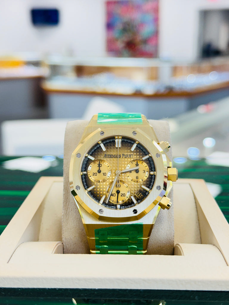 Audemars Piguet Royal Oak Chronograph 41 26240BA.OO.1320BA.02 Yellow Gold Smoke Dial  Box and Papers Unworn - Diamonds East Intl.
