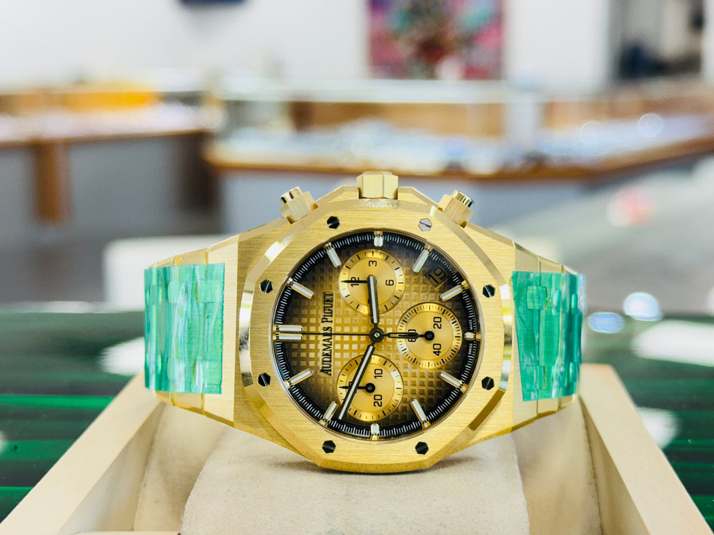 Audemars Piguet Royal Oak Chronograph 41 26240BA.OO.1320BA.02 Yellow Gold Smoke Dial  Box and Papers Unworn - Diamonds East Intl.
