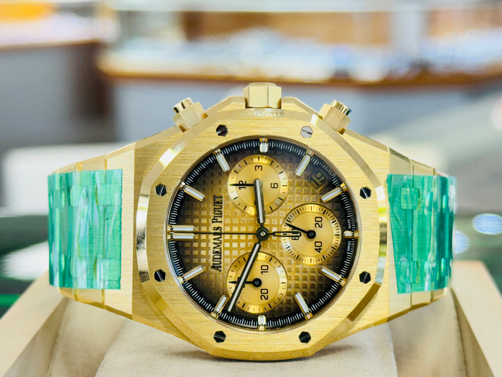 Audemars Piguet Royal Oak Chronograph 41 26240BA.OO.1320BA.02 Yellow Gold Smoke Dial  Box and Papers Unworn - Diamonds East Intl.