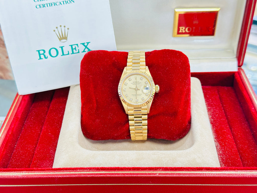 Rolex Lady-Datejust President 69178  Yellow Gold Diamond Dial Box Papers preowned - Diamonds East Intl.