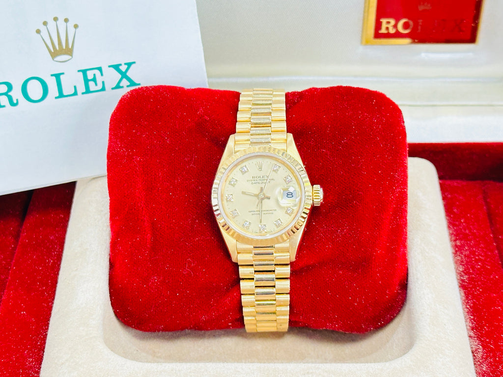 Rolex Lady-Datejust President 69178  Yellow Gold Diamond Dial Box Papers preowned - Diamonds East Intl.