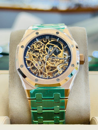 Audemars Piguet Royal Oak 37 15467OR.OO.1256OR.02  Double Balance Wheel Openworked Rose Gold Purple Inner Bezel  Box and Papers Unworn - Diamonds East Intl.