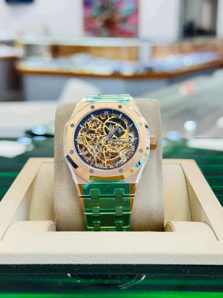 Audemars Piguet Royal Oak 37 15467OR.OO.1256OR.02  Double Balance Wheel Openworked Rose Gold Purple Inner Bezel  Box and Papers Unworn - Diamonds East Intl.