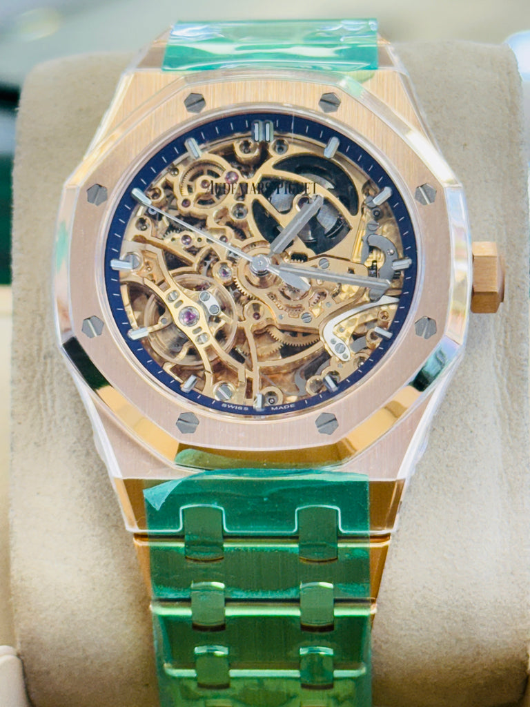 Audemars Piguet Royal Oak 37 15467OR.OO.1256OR.02  Double Balance Wheel Openworked Rose Gold Purple Inner Bezel  Box and Papers Unworn - Diamonds East Intl.