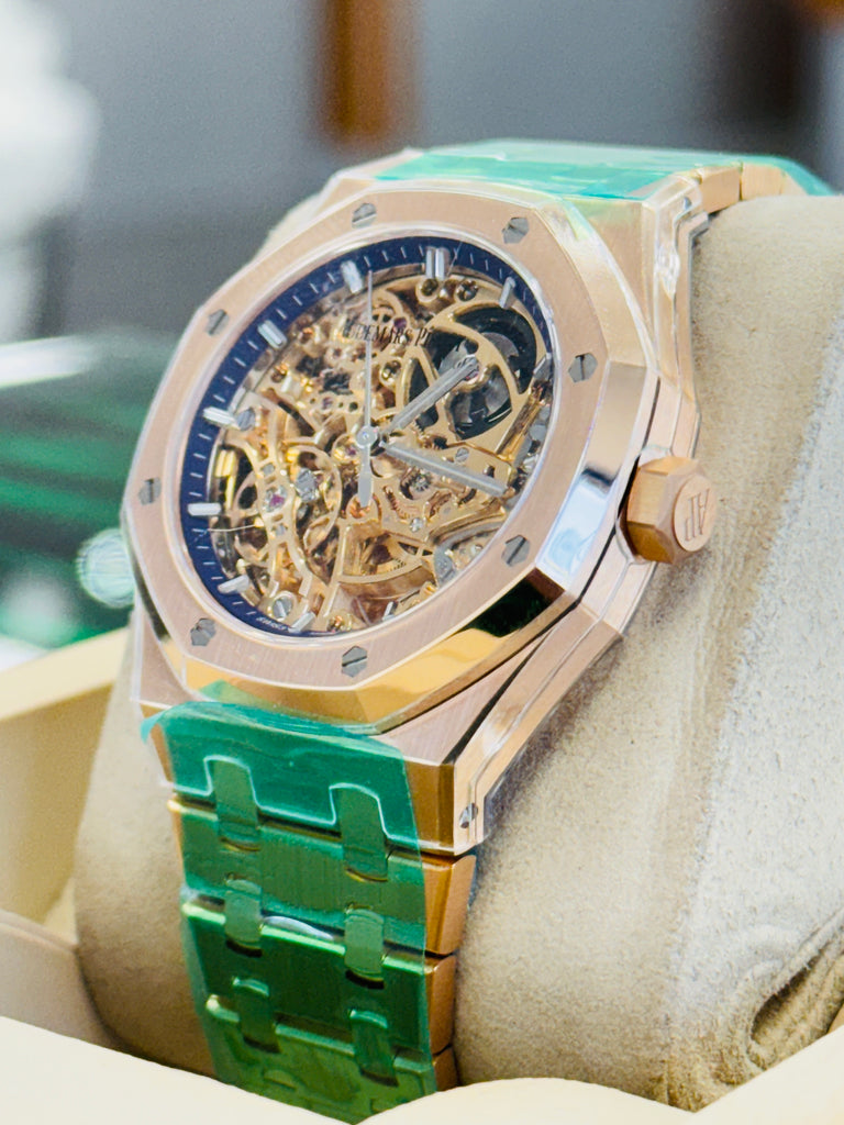 Audemars Piguet Royal Oak 37 15467OR.OO.1256OR.02  Double Balance Wheel Openworked Rose Gold Purple Inner Bezel  Box and Papers Unworn - Diamonds East Intl.