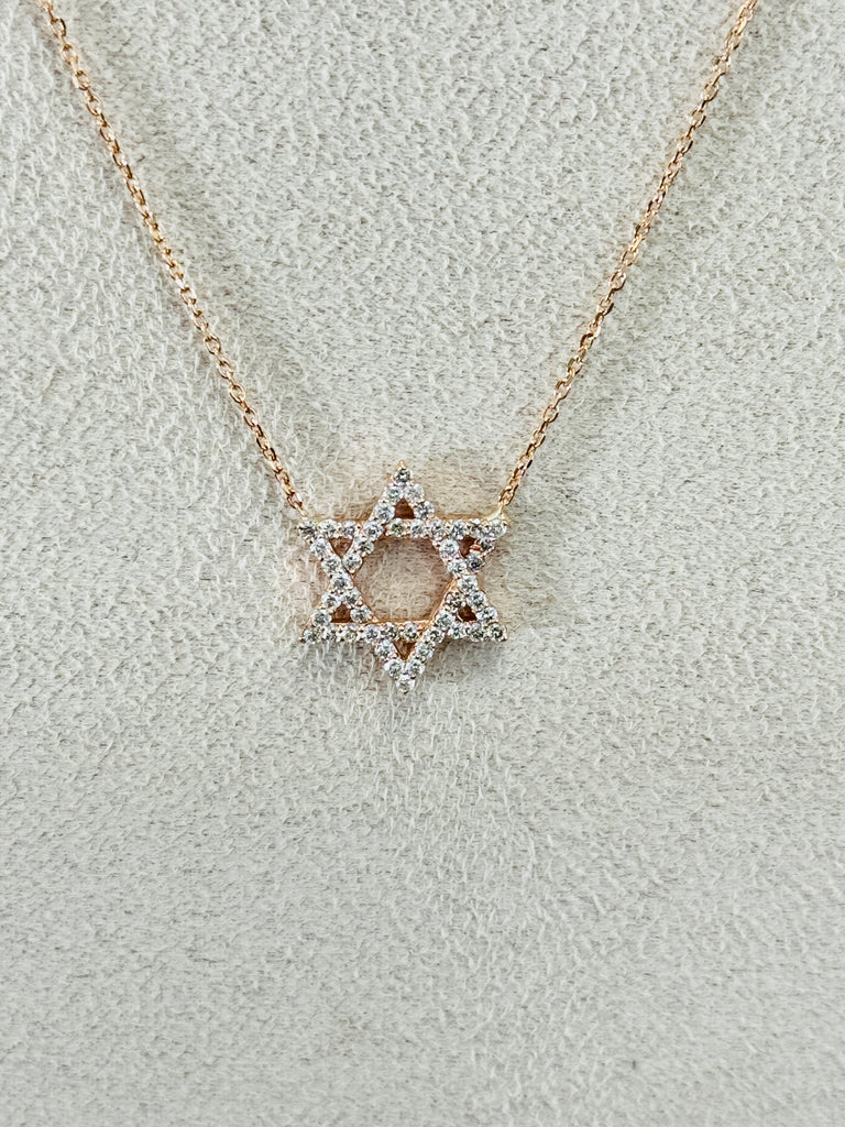 Micro Natural Diamond STAR OF DAVID Rose Gold Necklace Limited Quantity Available - Diamonds East Intl.