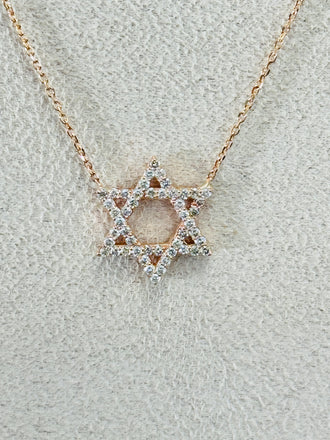 Micro Natural Diamond STAR OF DAVID Rose Gold Necklace Limited Quantity Available - Diamonds East Intl.