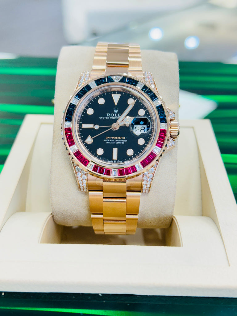 Rolex GMT-Master II 126755SARU 18K Rose Gold FACTORY Sapphires