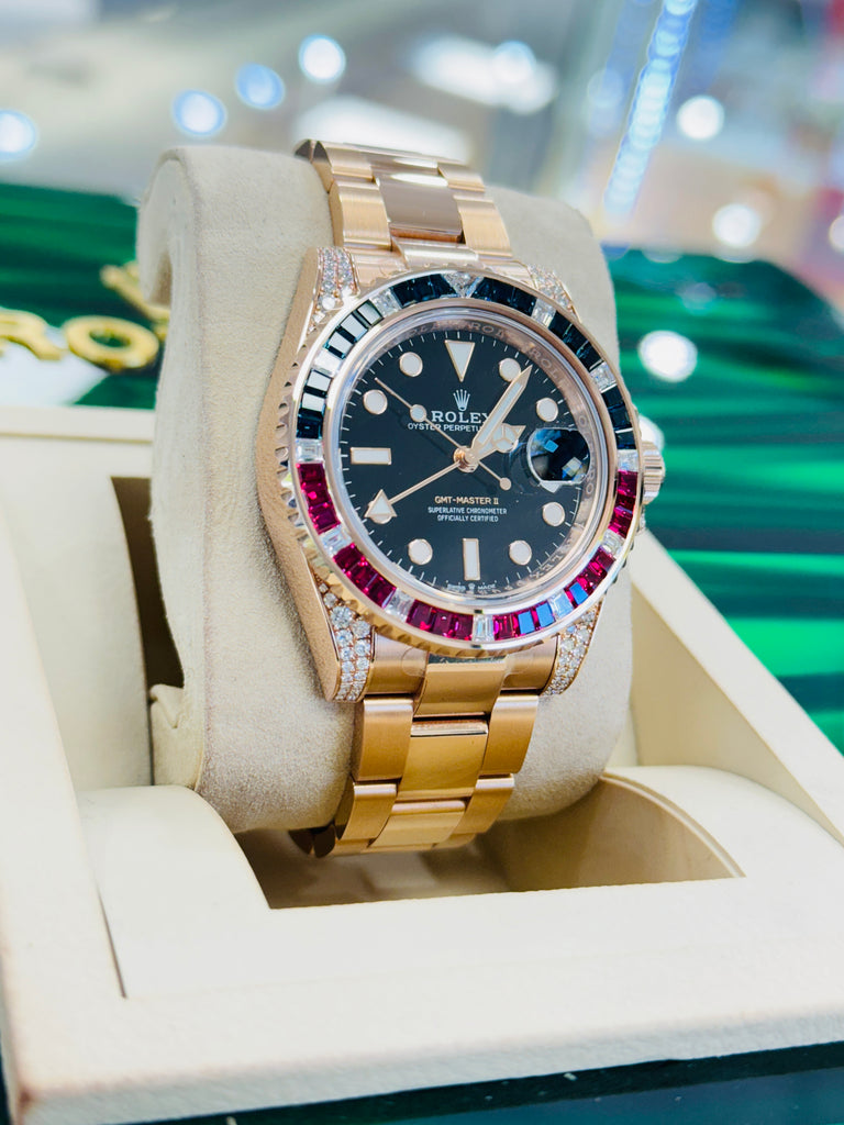 Rolex GMT-Master II 126755SARU 18K Rose Gold FACTORY Sapphires