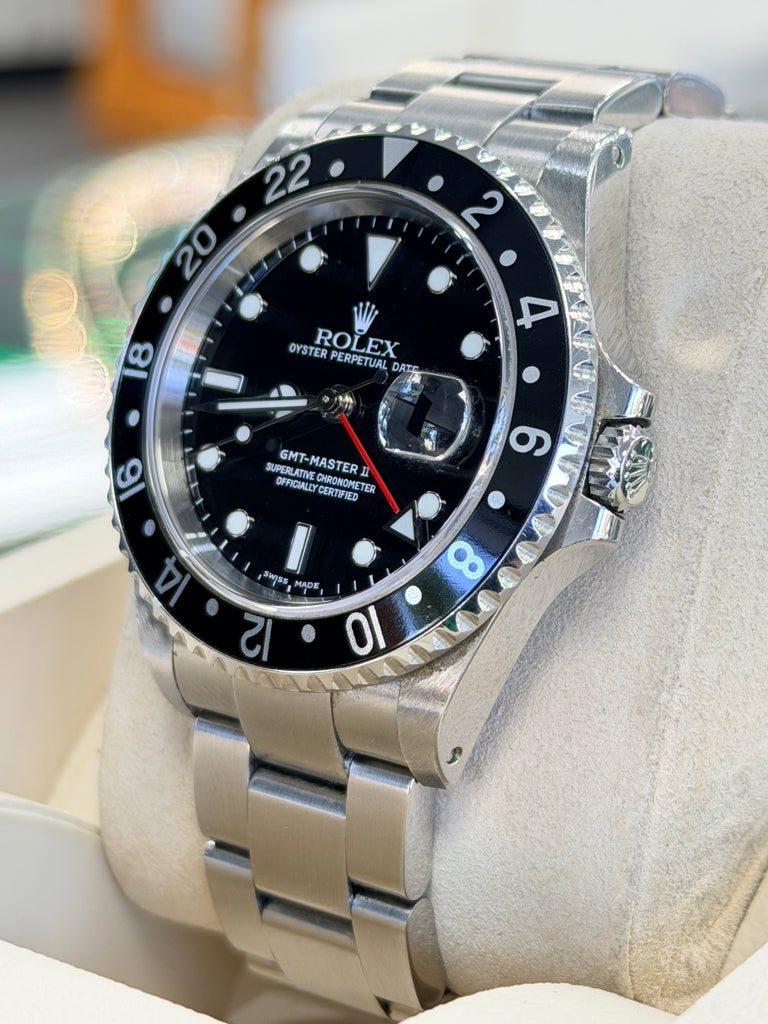 Rolex GMT-Master II 40 16710LN Black Dial “Red Arrow”  Stainless Steel Oyster PreOwned  Y serial 2001-2002 - Diamonds East Intl.