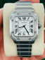Cartier Santos W4SA0005 Silver Dial Steel Factory Diamond Bezel  Box and Papers MINT