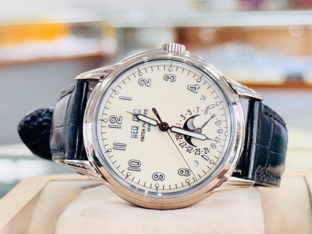 Patek Philippe Perpetual Calendar 5320G-001 Grand Complications White Gold Lacquered Cream Dial Box and Papers MINT - Diamonds East Intl.
