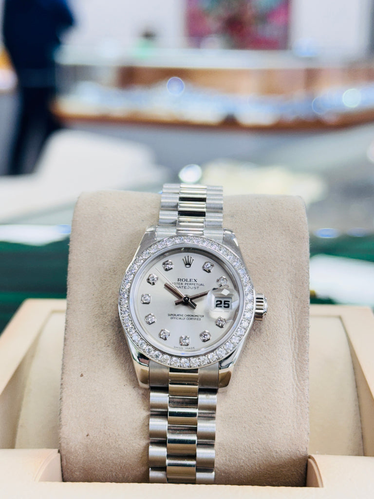 Rolex Lady-Datejust President Platinum 179136 Factory Diamond Bezel & Dial MINT BOX/PAPERS