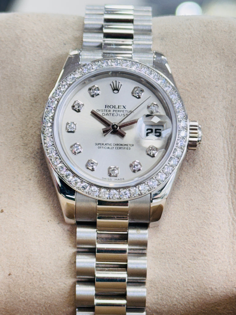 Rolex Lady-Datejust President Platinum 179136 Factory Diamond Bezel & Dial MINT BOX/PAPERS