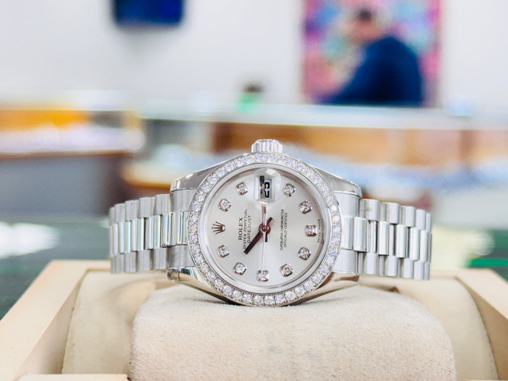 Rolex Lady-Datejust President Platinum 179136 Factory Diamond Bezel & Dial MINT BOX/PAPERS