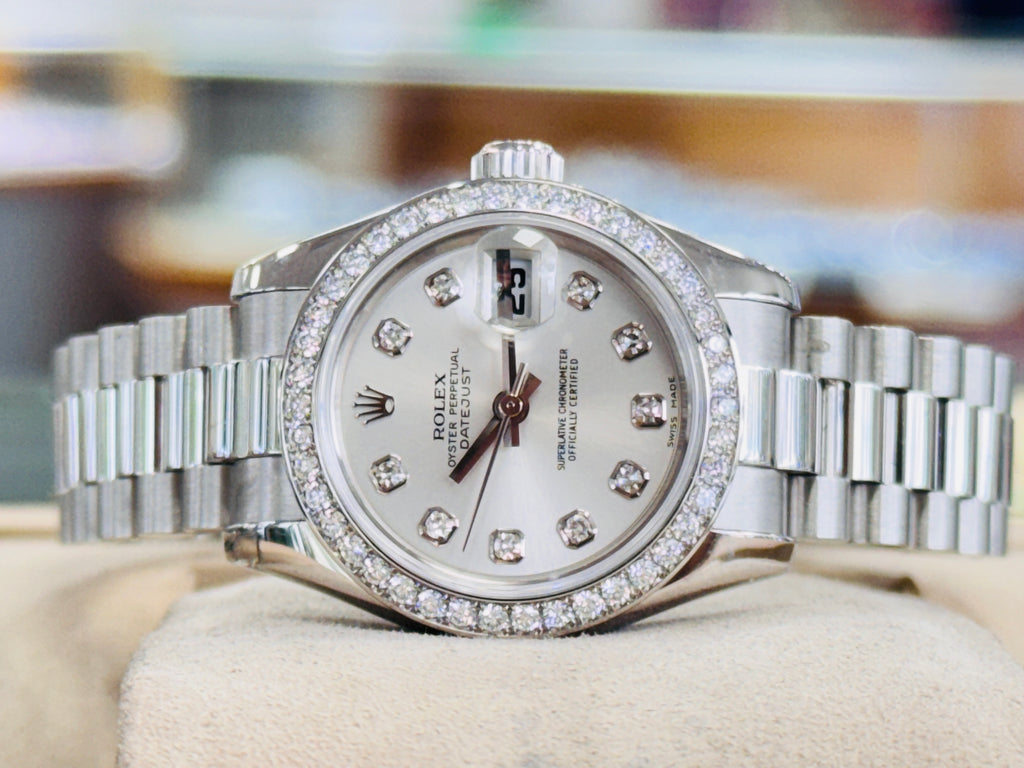 Rolex Lady-Datejust President Platinum 179136 Factory Diamond Bezel & Dial MINT BOX/PAPERS