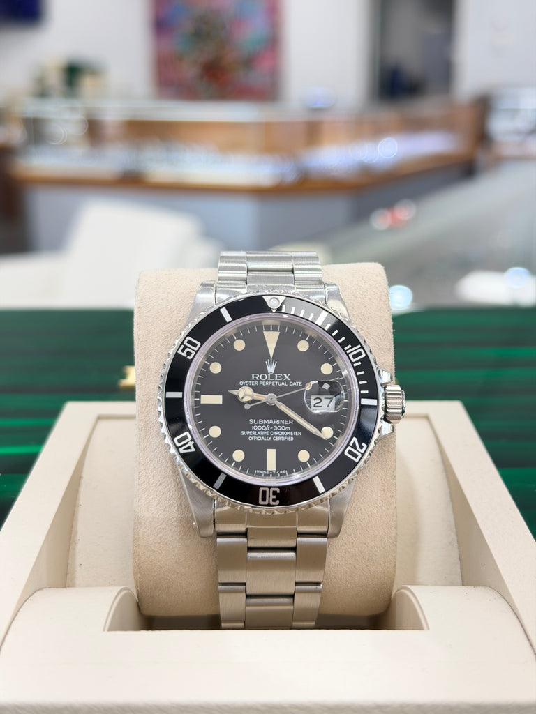 Rolex Submariner Date 16800 40 Black Matte Patina Dial  Stainless Steel Oyster PreOwned 1984 - Diamonds East Intl.