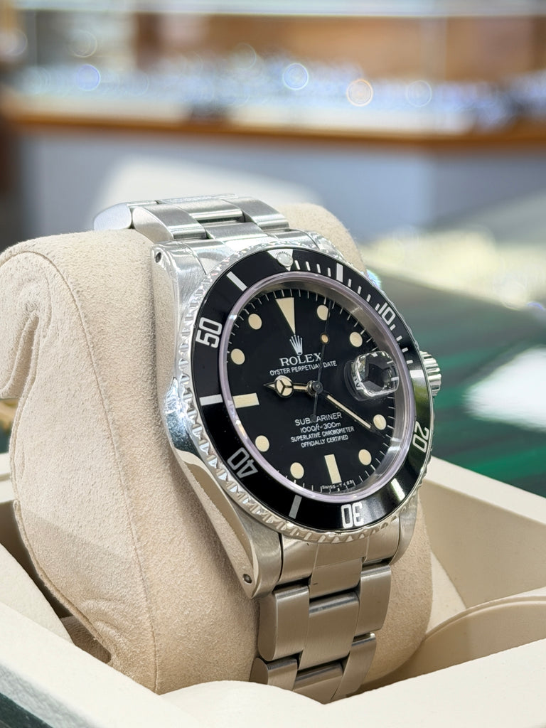 Rolex Submariner Date 16800 40 Black Matte Patina Dial  Stainless Steel Oyster PreOwned 1984 - Diamonds East Intl.