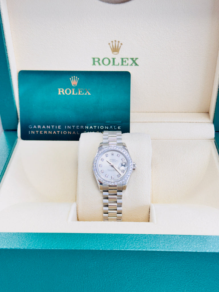 Rolex Lady-Datejust President Platinum 179136 Factory Diamond Bezel & Dial MINT BOX/PAPERS