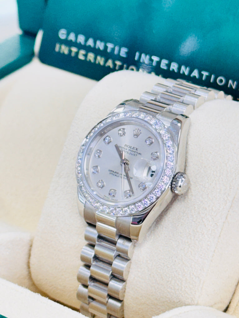 Rolex Lady-Datejust President Platinum 179136 Factory Diamond Bezel & Dial MINT BOX/PAPERS