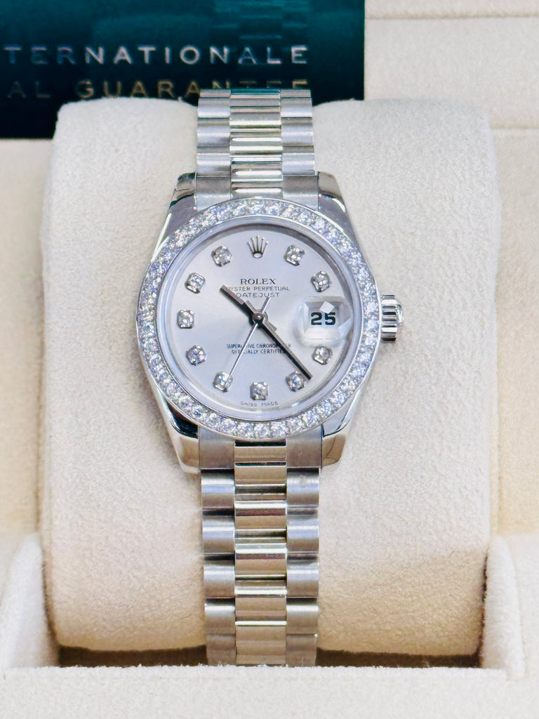 Rolex Lady-Datejust President Platinum 179136 Factory Diamond Bezel & Dial MINT BOX/PAPERS