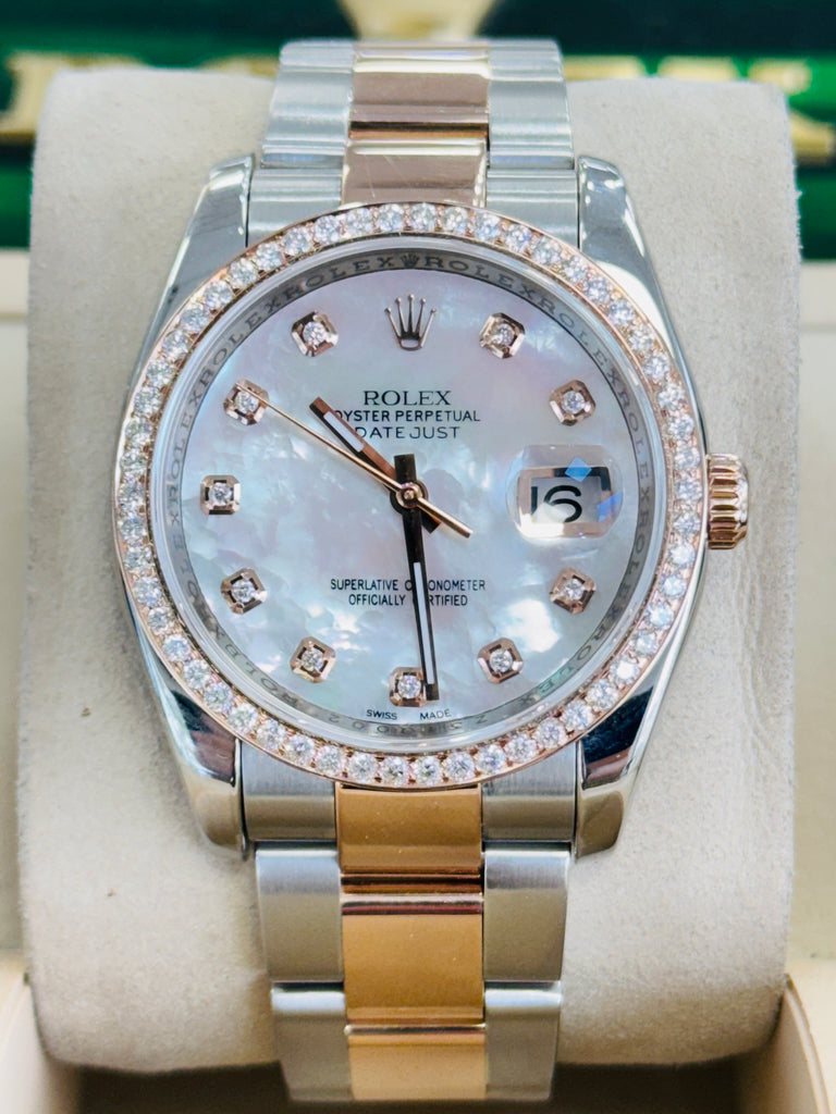 Rolex Datejust 116201 36mm Custom MOP Diamond Dial 18k Rose Gold Oyster Watch MINT