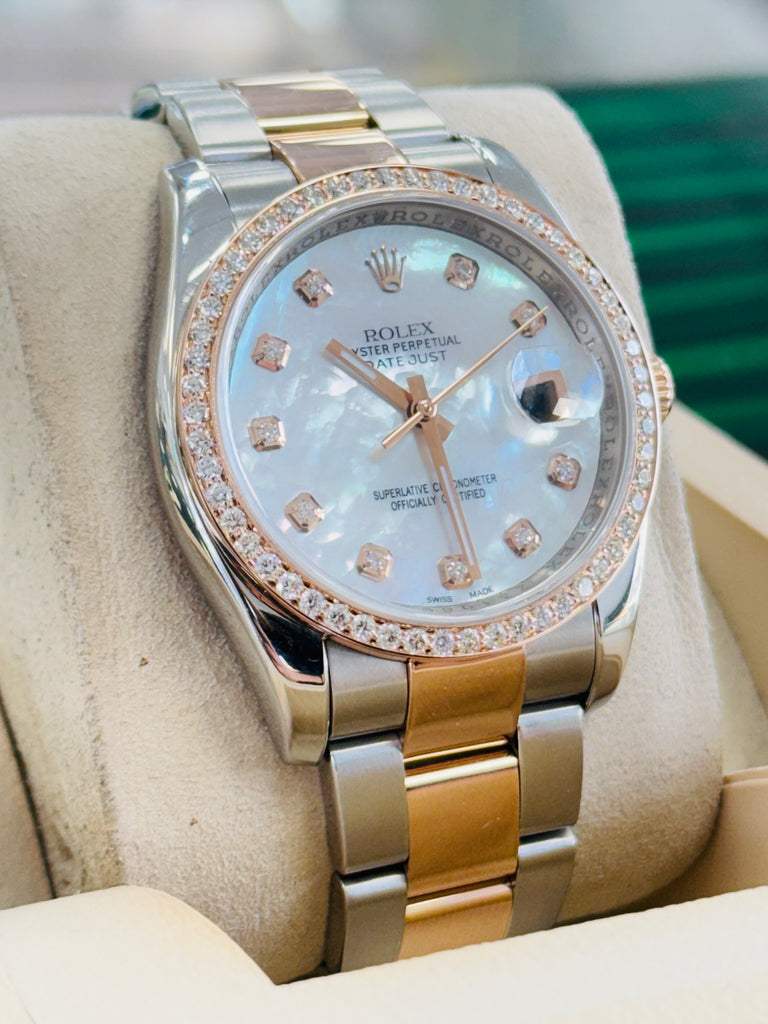 Rolex Datejust 116201 36mm Custom MOP Diamond Dial 18k Rose Gold Oyster Watch MINT