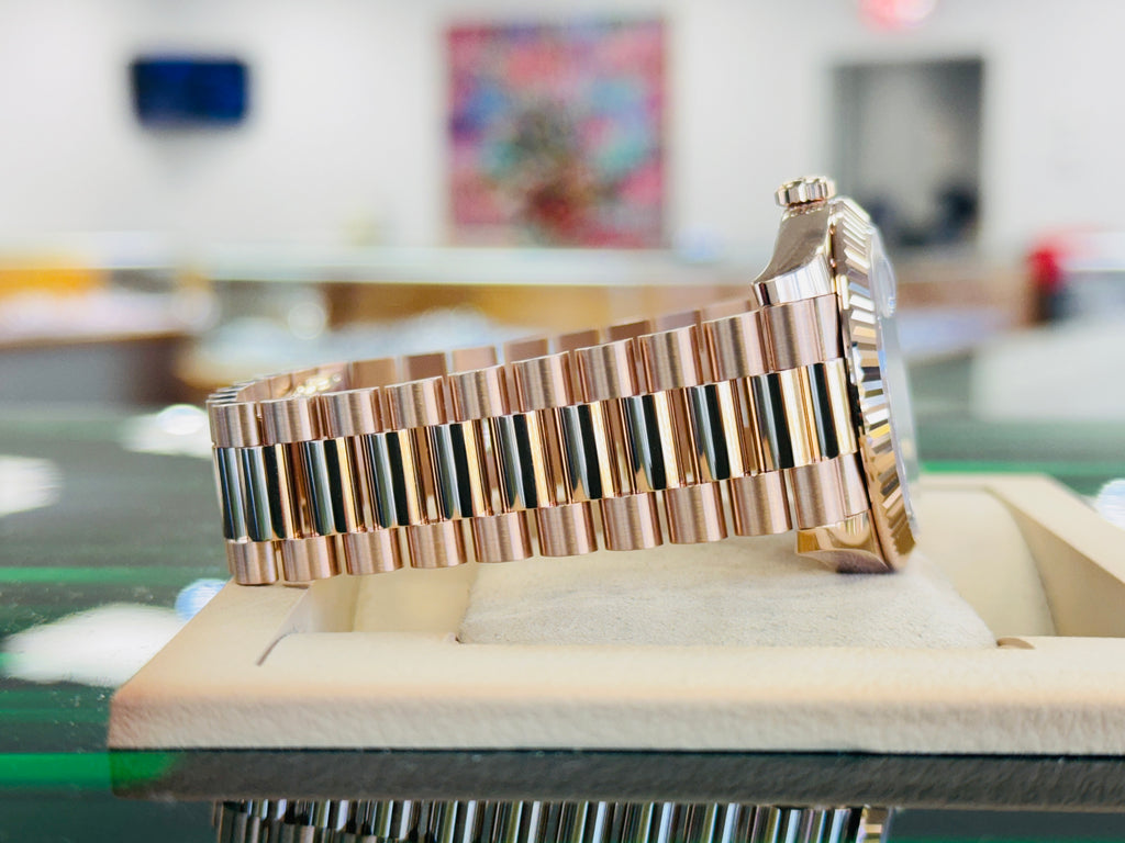 Rolex Day-Date 40 228235 Rose Gold  Factory Eisenkiesel Baguette Diamond Dial  Box and Papers Unworn - Diamonds East Intl.