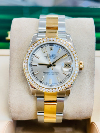 Rolex Datejust 31mm 178243 18K Yellow Gold / SS Custom Diamond Bezel Watch MINT - Diamonds East Intl.