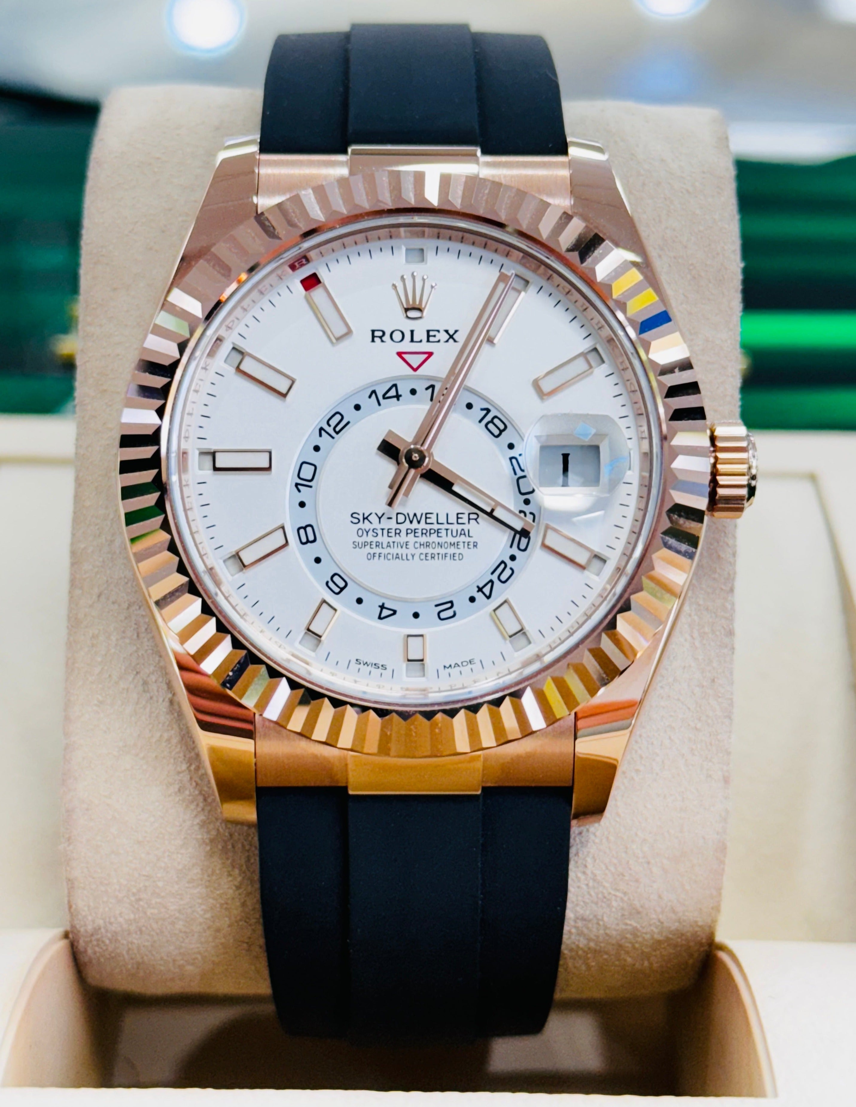 Rolex Sky-Dweller 326235 18K EverRose Gold White Dial 42mm