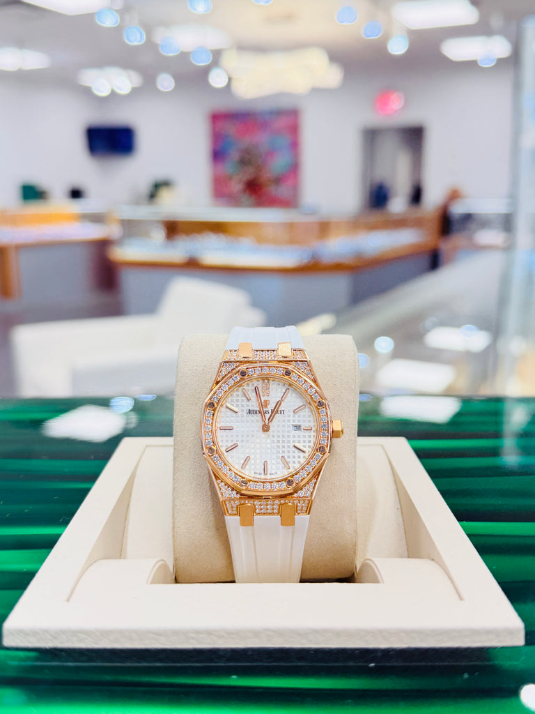 Audemars Piguet Royal Oak Lady Quartz 67652OR.ZZ.D011CR.01 'Ladies' Rose Gold Full Factory Diamonds PreOwned - Diamonds East Intl.