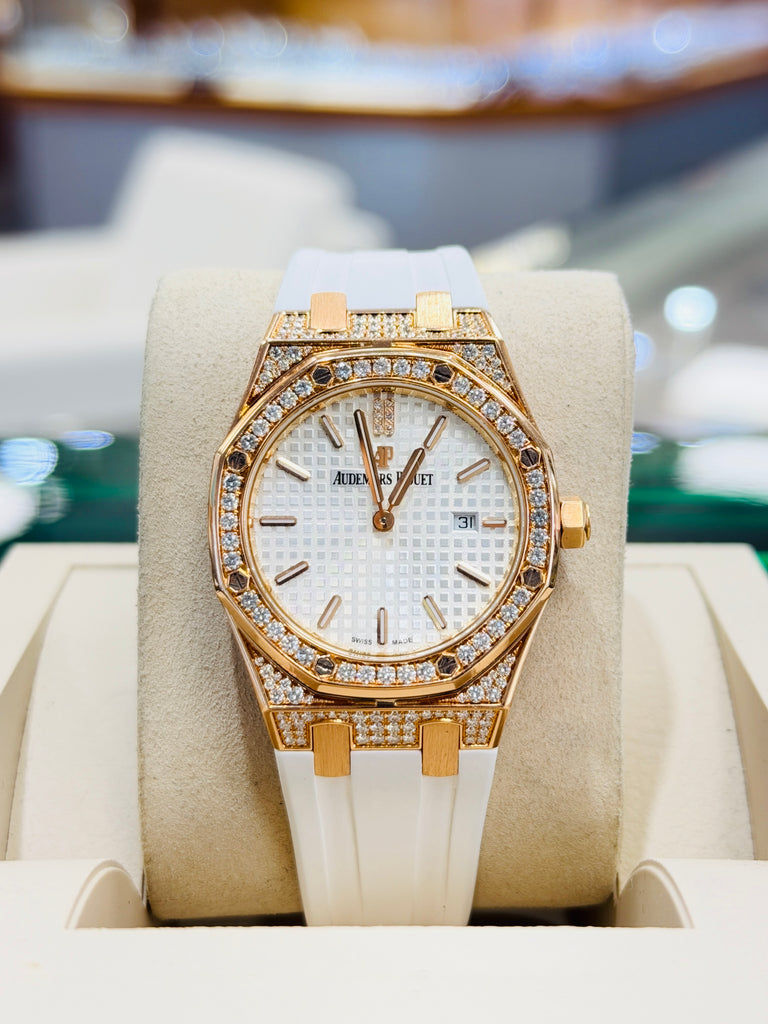 Audemars Piguet Royal Oak Lady Quartz 67652OR.ZZ.D011CR.01 'Ladies' Rose Gold Full Factory Diamonds PreOwned - Diamonds East Intl.