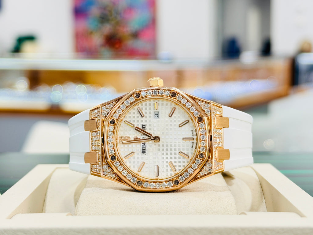Audemars Piguet Royal Oak Lady Quartz 67652OR.ZZ.D011CR.01 'Ladies' Rose Gold Full Factory Diamonds PreOwned - Diamonds East Intl.