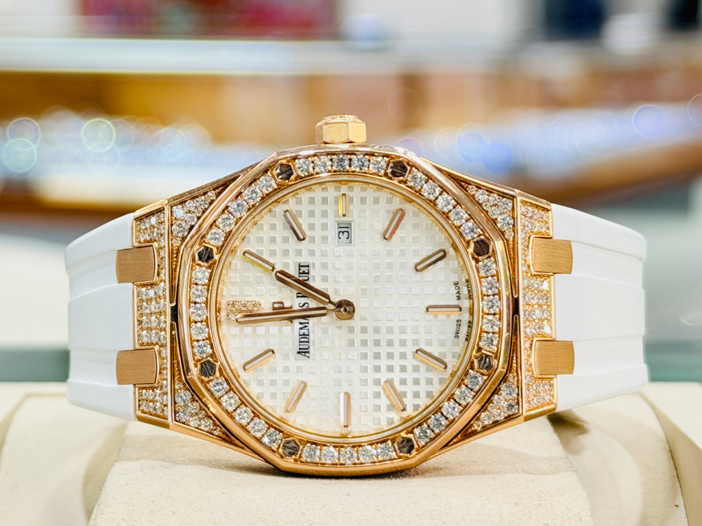 Audemars Piguet Royal Oak Lady Quartz 67652OR.ZZ.D011CR.01 'Ladies' Rose Gold Full Factory Diamonds PreOwned - Diamonds East Intl.