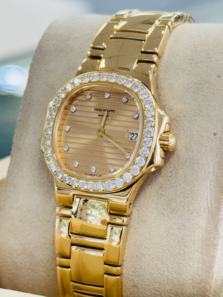 Patek Philippe Nautilus Yellow Gold 4700/53 Factory Diamond Bezel Champagne Diamond Dial Box/Papers MINT