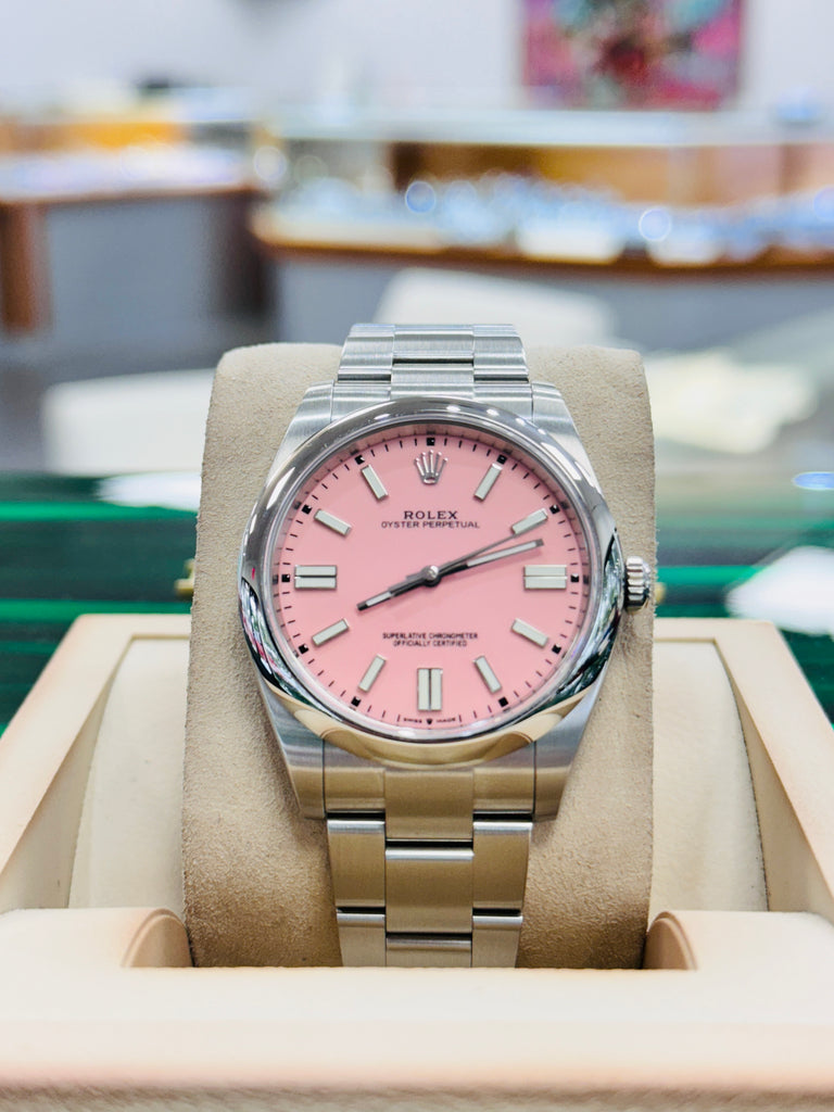 Rolex Oyster Perpetual 124300 41mm Custom Pink Dial Watch Box And Papers UNWORN Diamonds East Intl