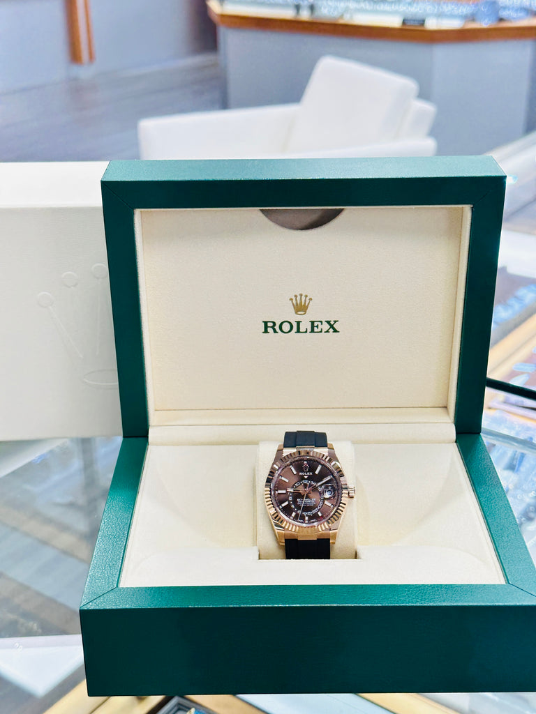 Rolex Sky-Dweller 326235 18K EverRose Gold Chocolate Dial 42 OysterFlex Box And Papers Unworn