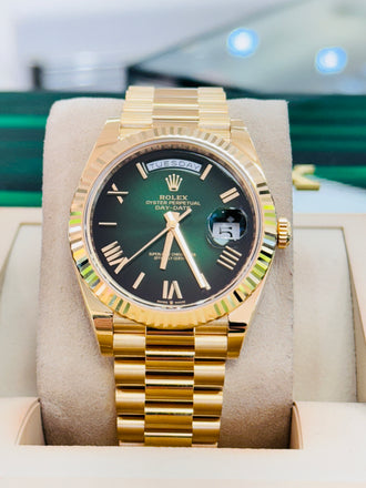 Rolex Day-Date 40 228238  NEW RELEASE 2024 OMBRE GREEN ROMAN Unworn Box and Papers - Diamonds East Intl.