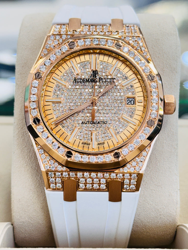 Audemars Piguet Royal Oak 18K Rose Gold Selfwinding 15300OR  Custom Diamond Bezel and Custom Diamond Lug Set MINT - Diamonds East Intl.