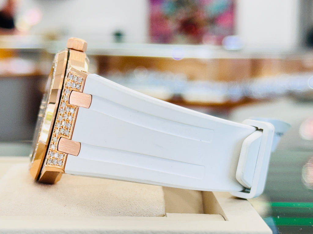 Audemars Piguet Royal Oak 18K Rose Gold Selfwinding 15300OR  Custom Diamond Bezel and Custom Diamond Lug Set MINT - Diamonds East Intl.